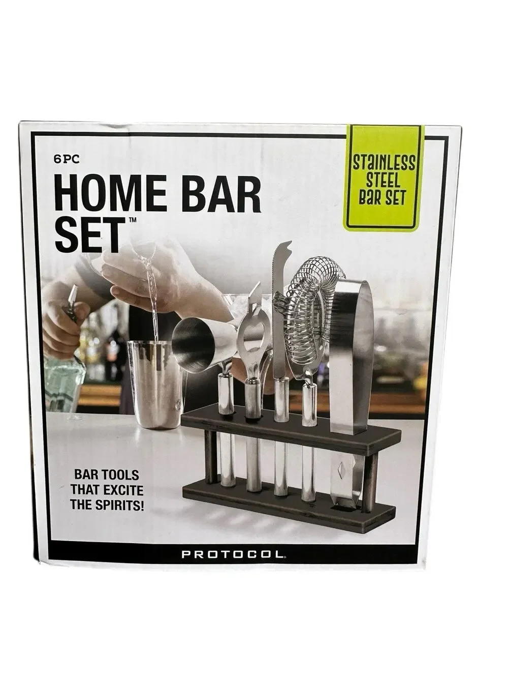PROTOCOL 6 Piece Stainless Steel Home Bar Gift Set New in Box